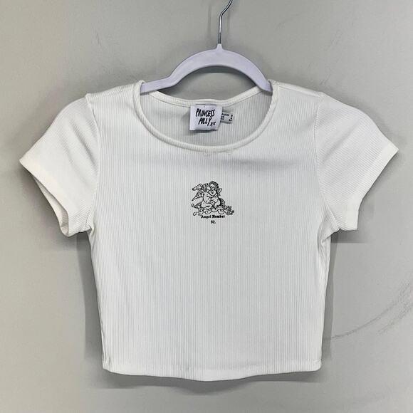 Princess Polly Angel Number 52 Tee Womens 4 White Ribbed Cropped Cherub - Picture 1 of 6